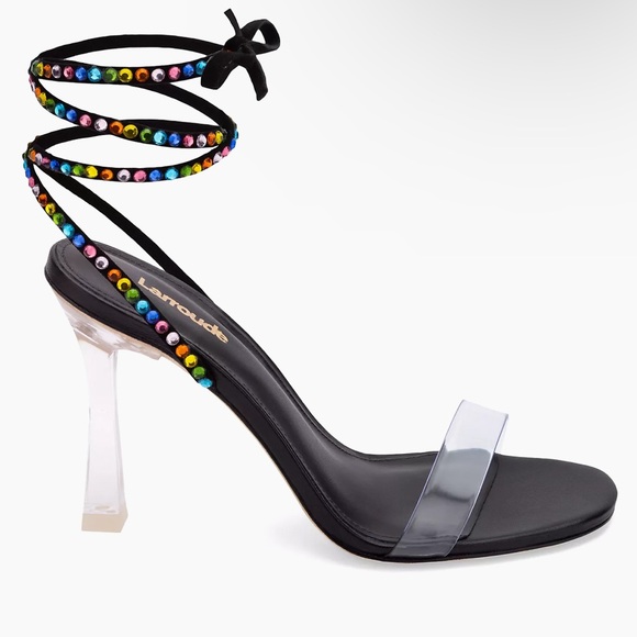 Larroude Shoes - Larroudè Disco Embellished Wrap Heels - Black Rhinestone Size 9.5